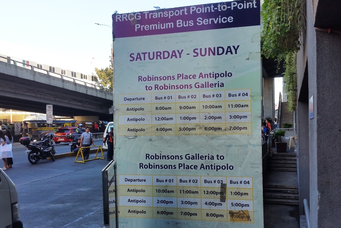 ロビンソンズガレリア前のP2Pバス時刻表