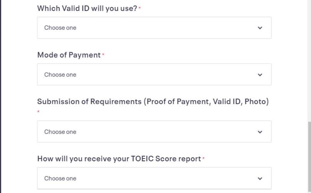 IDや支払方法の選択画面