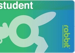 BTSのラビットカード（student）デザイン、グリーン背景にうさぎロゴ