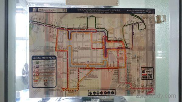 チェンマイ市内を走るRTCシティバスの路線図です。